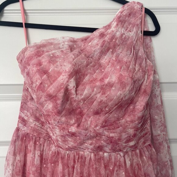 BRAND NEW: Red A Line One Shoulder Floor Length Print Tulle Dress - Picture 6 of 10